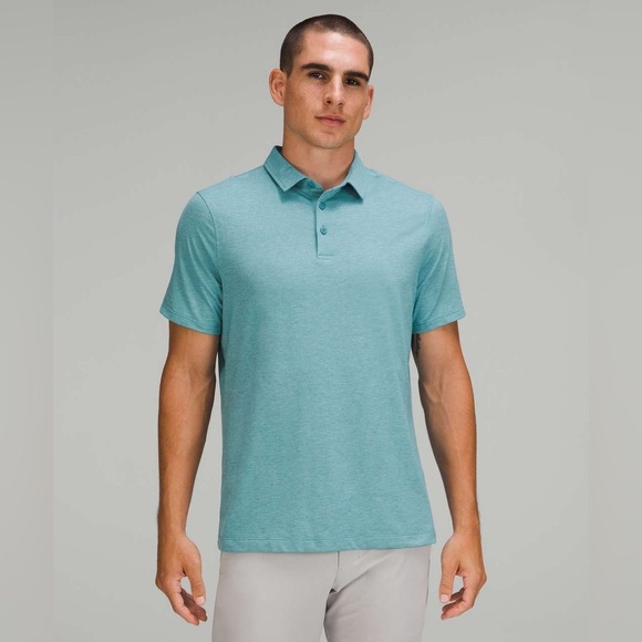 Lululemon Men’s Evolution Short Sleeve Heathered Crest Blue Polo Shift EUC XXL - Picture 1 of 8